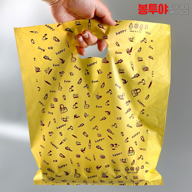 봉투야닷컴 HD PE 35호 비닐쇼핑백 35x44cm 100장, 해피펀-옐로우, 1세트