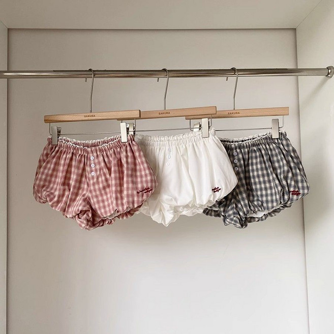 花苞短褲 復古格紋 減齡 高腰闊腿短褲 女 夏季新款 韓系甜美時尚熱褲