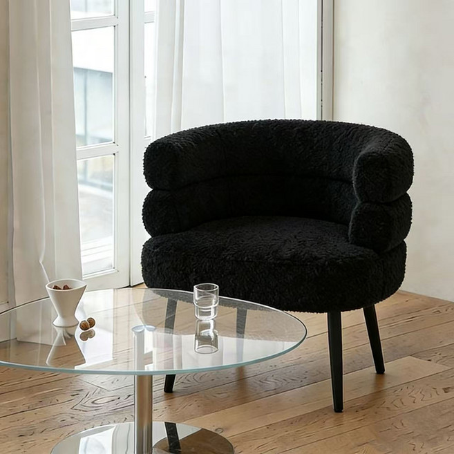 거실 침실 램스울 미니 1인용 소파 의자 화장대 의자 편한 푹신한 의자, 1개, 블랙