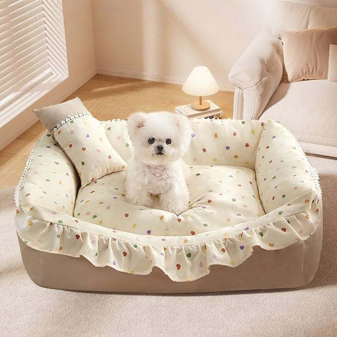 Arsjuo 사계절 강아지 방석 베개 고양이 쿠션 애견 하우스 침대, 1개, 아이보리