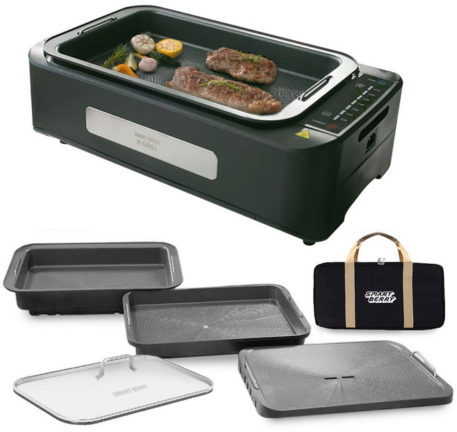 스마트베리 연기먹는 다용도 케이 K 그릴 시즌2 FULL 세트 SBG-K01 연기 안나는 가정용 대형 전기그릴, 대형전골팬+다용도팬+구이팬+전용뚜껑+전용가방