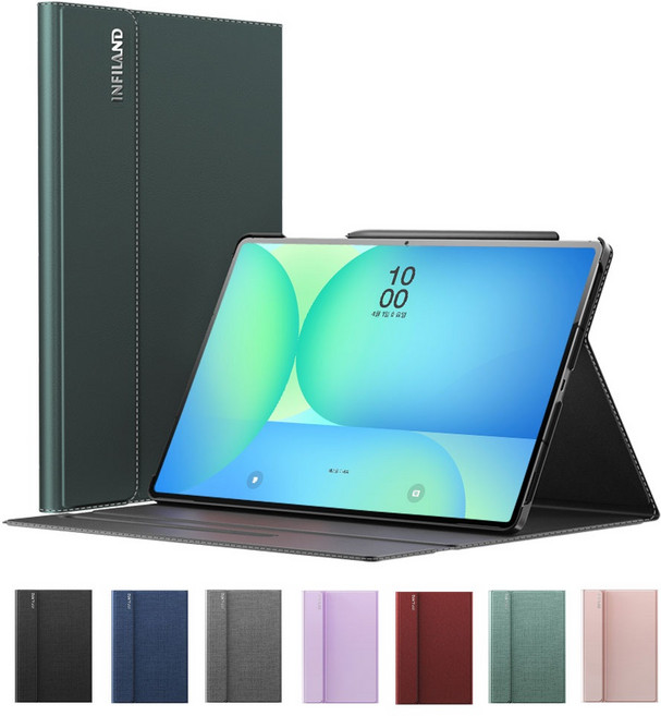 VISBYH 비스비 갤럭시탭 S10 FE+플러스 케이스 10단각도조절 북커버 케이스, 미드나잇그린, 1개