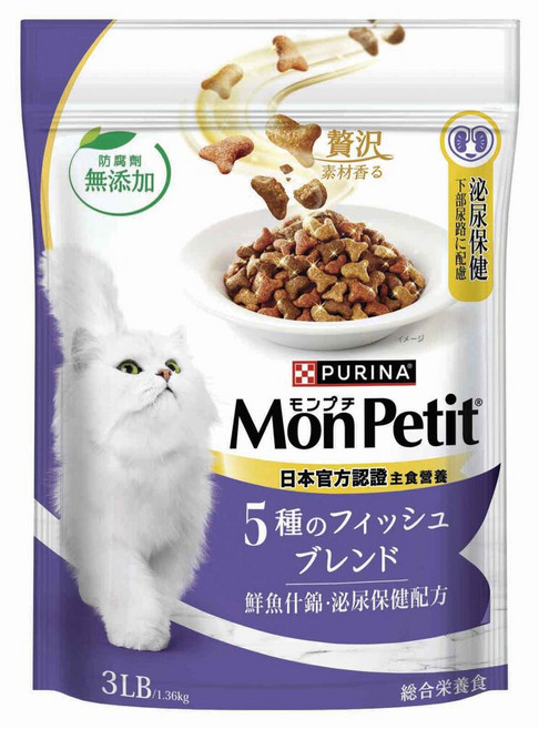 PURINA Mon Petit 貓倍麗 鮮魚什錦 5種魚配方 乾貓糧 泌尿保健配方, 1個, 600g, no this value