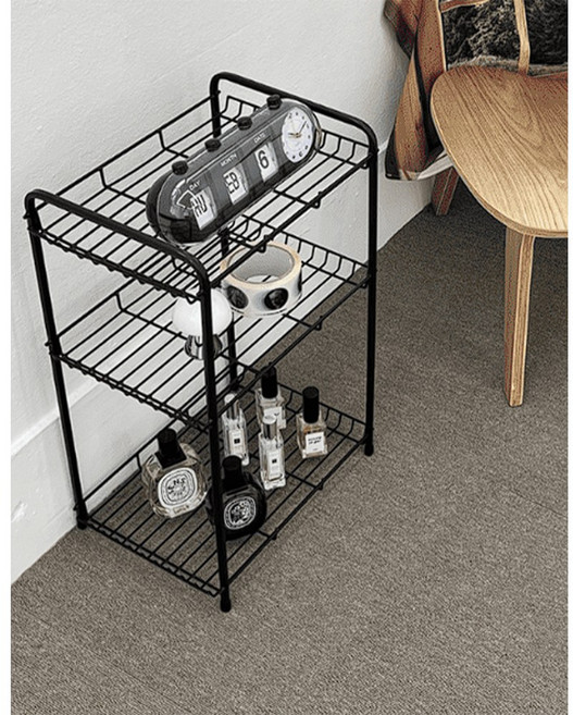 성원리빙 리틀리미니 3단 철제 미니 수납 선반 홈카페 화분 무타공 완제품 미드 센츄리 선반 국내제작, 블랙