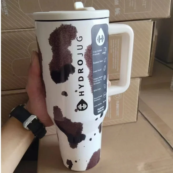 텀블러 하이드로저그 HydroJug 40oz 1200ml 32oz 950ml 레오파드 스테인리스 진공 보온보냉 빨대 손잡이 차량용 여행 대용량 BPA프리, white Leopard - 쿠팡