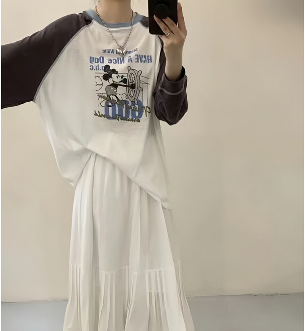 여성 캐릭터 오버핏 디즈니 미키 긴팔티셔츠