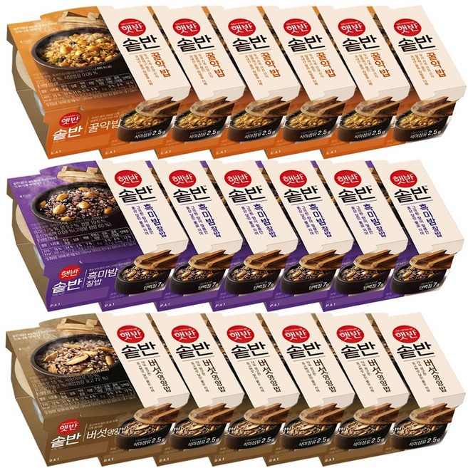 햇반솥반 꿀약밥X6개+흑미밤찰밥X6개+버섯영양밥x6개, 1세트, 210g