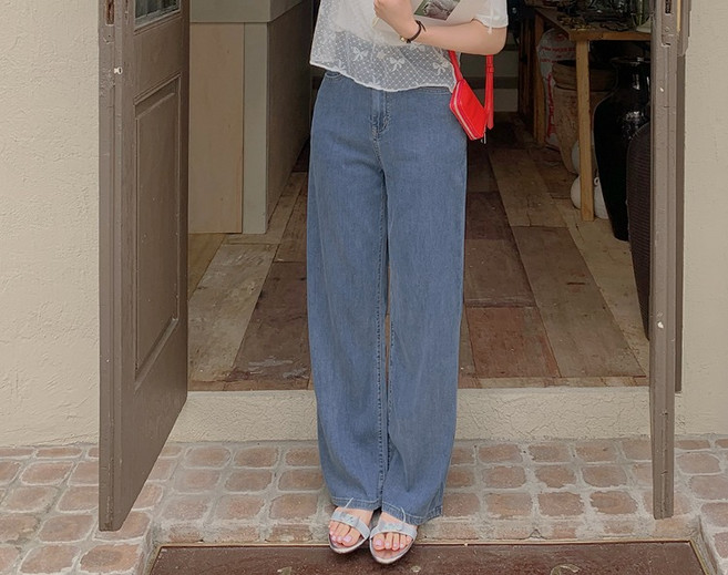 [리리앤코] [숏/기본/롱] 데니브 스판 히든밴딩 세미 와이드핏 데님 팬츠 청바지