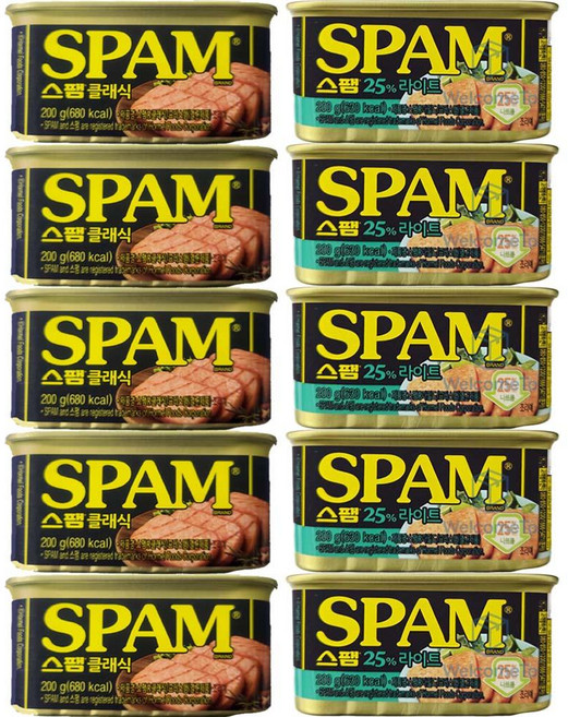 CJ 백설 통조림 햄 스팸 클래식 200gx5개+스팸 25%라이트 200gx5개 밥반찬