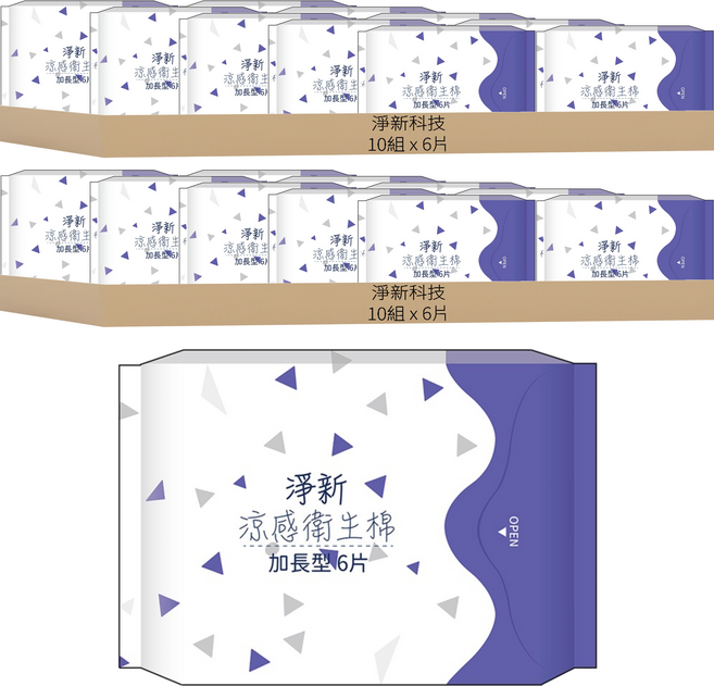 淨新科技 涼感透氣超薄夜用加長衛生棉 護翼型, 33cm, 6片, 20組