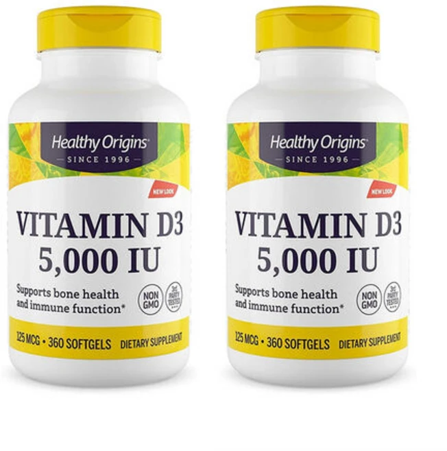 헬시 오리진스 비타민 D3 5000IU 360소프트젤x2병, 2개, 360정 - 쿠팡
