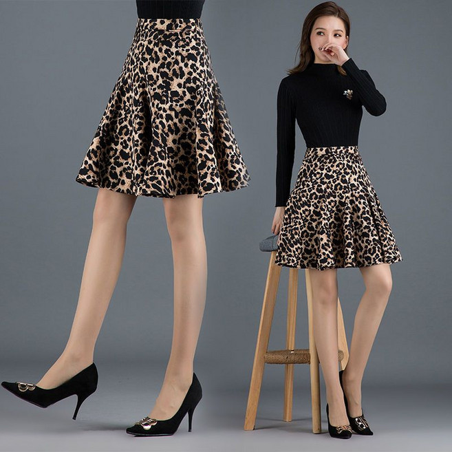 페이준 여성 봄가을 레오파드 스커트 날씬해 보이는 하이웨스트 a라인 플리츠 스커트 LN661
