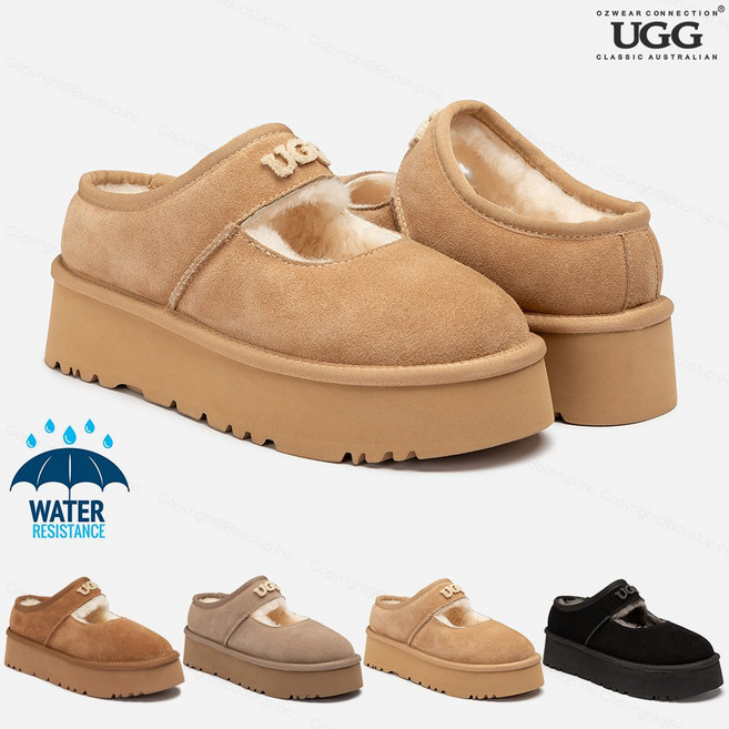 어그슬리퍼 호주 오즈웨어 여성 키높이굽 메리제인 자수로고 양털 슬립온 OB1000