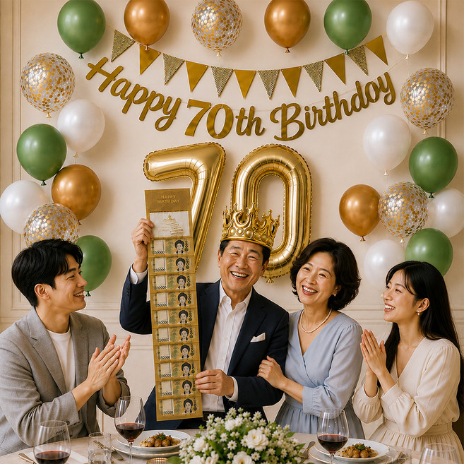 이벤트홀릭 칠순 파티용품 세트 70 숫자풍선 생일 가랜드 용돈카드 옵션, 1개, 02. 유칼립투스(풀세트)