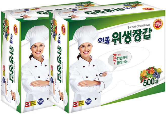 이쿡 일회용 위생장갑 500매 2팩 (1000매), 1개(2팩)