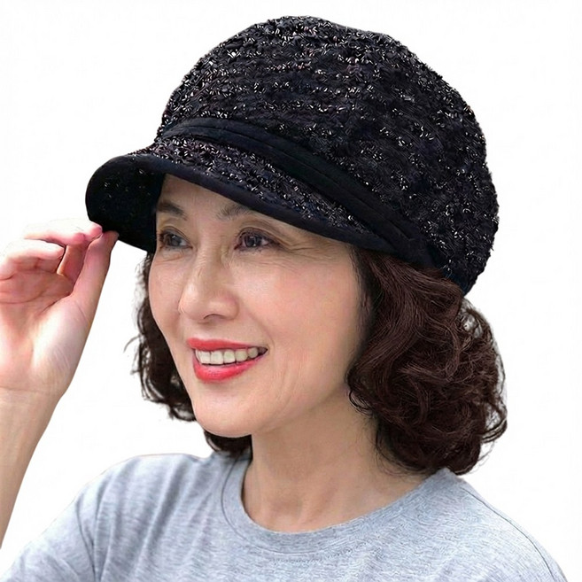 가발위드 중년 모자가발 일체형 단발 웨이브 곱슬 헤어펌 M016, 1개, 블랙+초코브라운