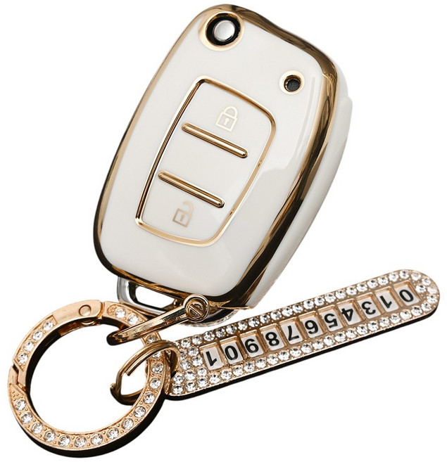 현대 포터 스타렉스 호환 TPU 스마트키 차키케이스 키홀더 번호판 큐빅 키링, 2버튼 TA85_KH03, 화이트