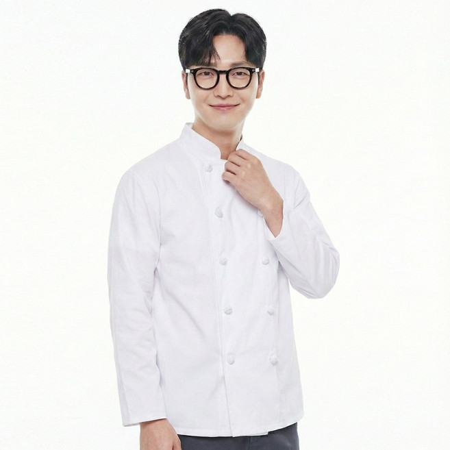 긴팔 베이직 매듭단추 조리복 / 남녀 공용 조리사 시험복 실습가운