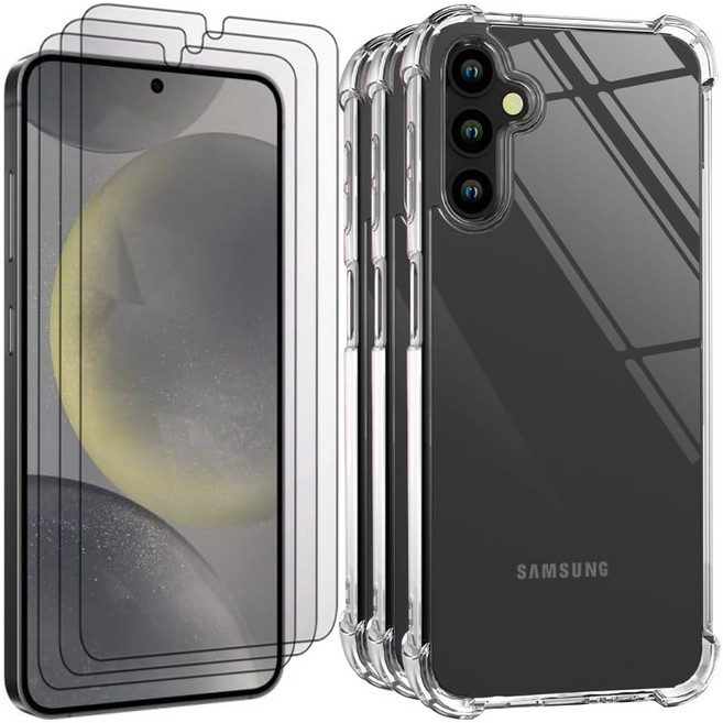 벌크온 갤럭시 S24 플러스 울트라 FE 강화유리 액정 보호 필름 + 투명 범퍼 케이스, 3세트