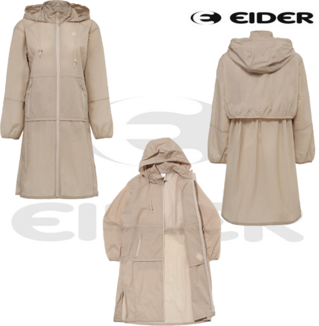 아이더(EIDER) 여성 여름 롱 자켓 경량우븐소재 생활방수 가벼운착용감 통기성 우수 등산 스포츠 캠핑 아웃도어 DWM25164 시어 β 경량 롱 자켓 KQ