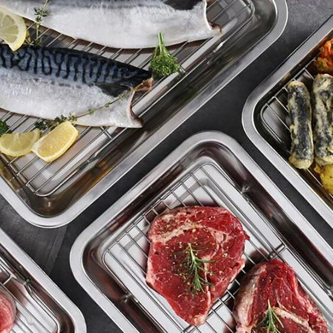 사각 스텐 트레이 요리 튀김 쟁반, 1개