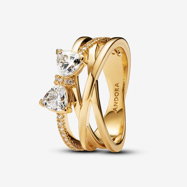 판도라 스파클링 보우 크로스오버 밴드반지 163511C01