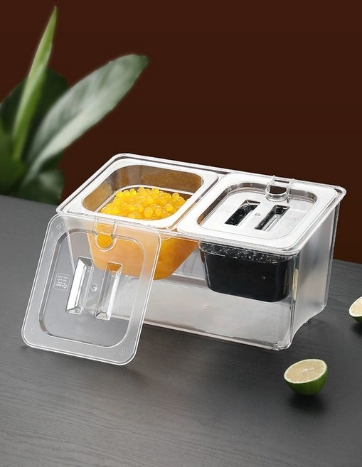 업소용 반찬통 셀프 식당 투명 용기 김치 피클통 단무지 보관함 식재료 저장용, PP 2칸 강철박스 +강철 뚜껑