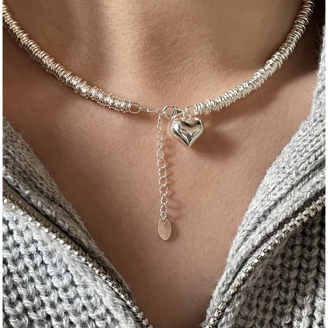 925실버 러블리 하트 꼬임 체인 포인트 데일리 목걸이