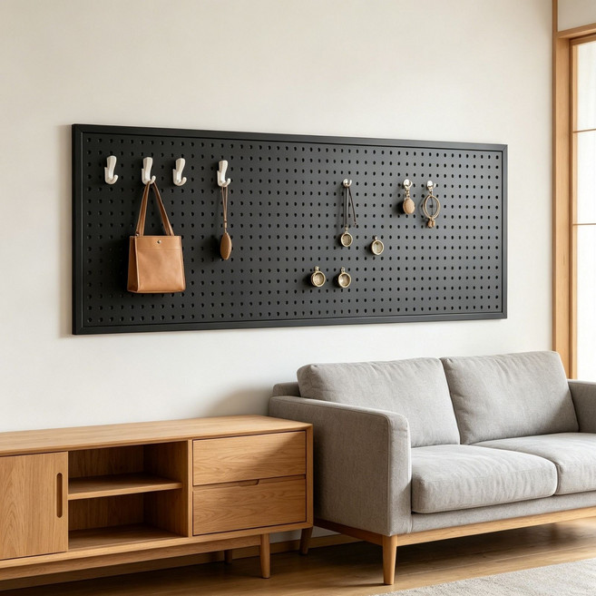 Kismetic 타공판 선반 벽걸이 대형 철제 600 x 1500 mm, 블랙, 1개