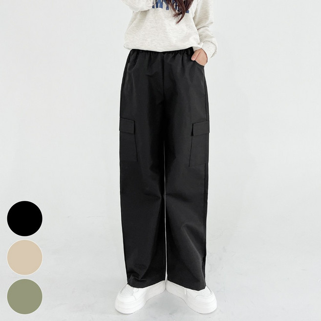 쏘옷 여성용2XL~ 빅사이즈기본 데일리 프라임 밴딩 카고 와이드 팬츠