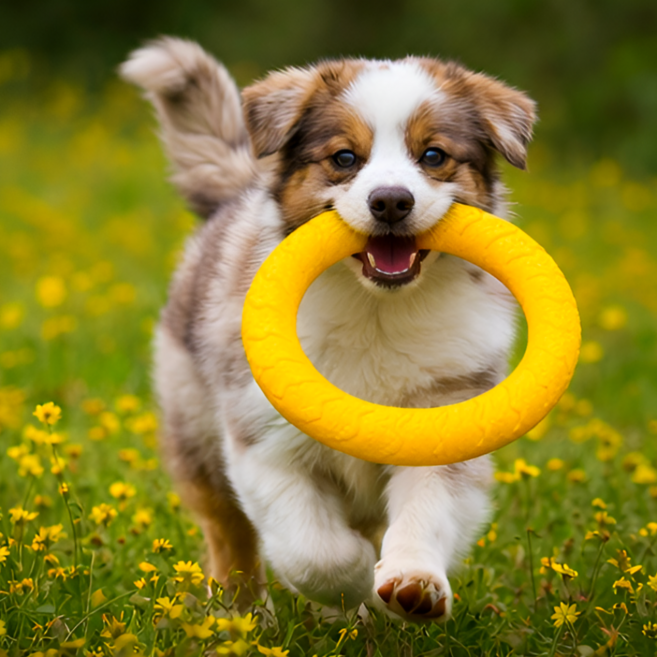 알틱 강아지 터그놀이 프리스비 원반던지기 애견 이갈이 장난감, 옐로우, 1개