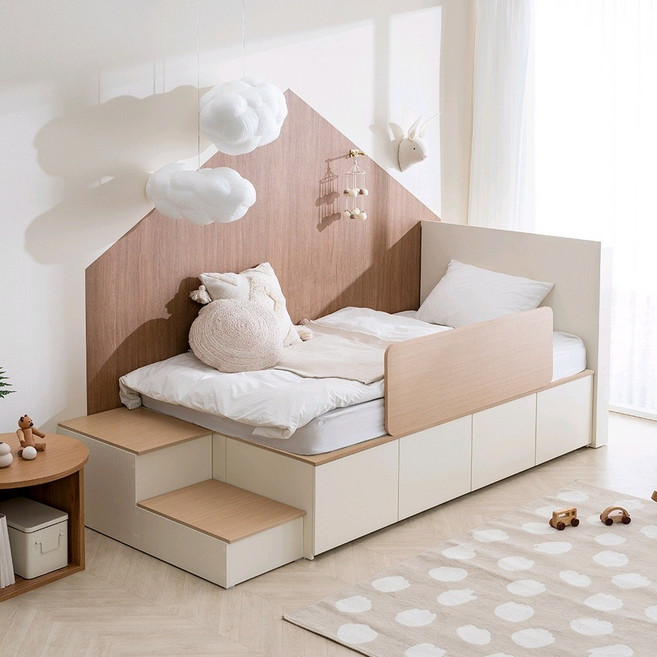 레이디가구 모노 벙커 빅 슬라이딩/서랍 수납 침대 프레임 SS/Q 슈퍼싱글 퀸, 내추럴콤비