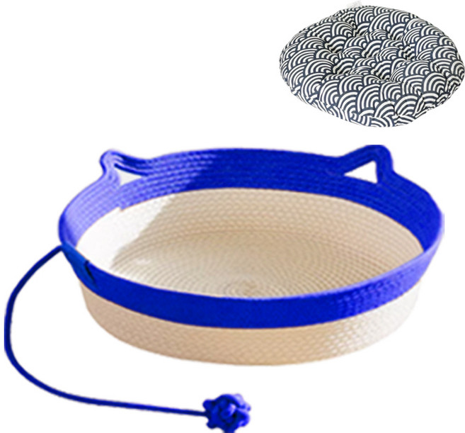 리노아 고양이 하우스 귀여운 고양이집 면소재 사계절 쾌적한 고양이 침대 쿠션 포함, 1개, 블루b