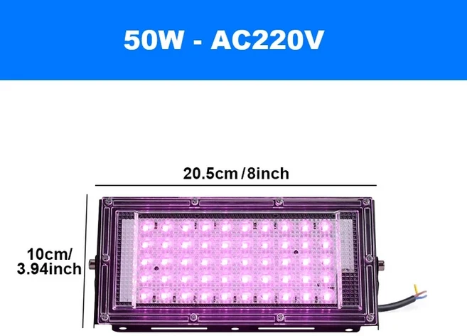 50W LED 식물재배등 220V 야외 투광등 전체 스펙트럼 성장 램프 스포트라이트 프로젝터 가로등, 06 Only Wire 50W