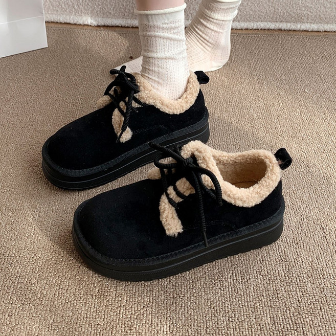 리리핑크 자체제작 뽀글이 털안감 스웨이드 발편한 통굽 키높이 털신 털단화 LIW23HS8881