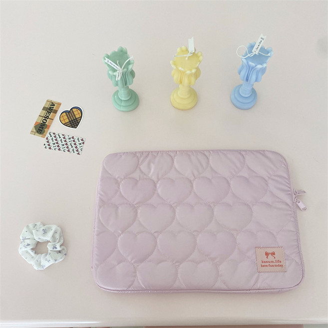 미모랜드 러블리 하트 퀼팅 패딩 아이패드 노트북 파우치, 1개, 핑크