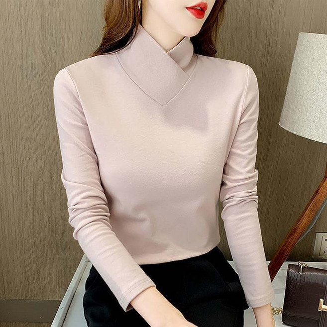 여성 보온 내의 솔리드 슬림핏 레이어드 봄가을겨울 하이넥 빅사이즈 상의 이너티 베이직 긴팔 티셔츠