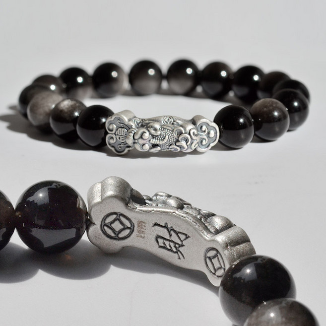 반지소 토리 실버99.9 비휴 흑요석 10mm 천연석 행운 팔찌