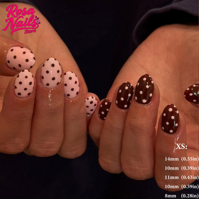 폴카 도트 프레스온 네일 여름 핸드메이드 3D 플라워 핑크 옐로우, XS polka dots 8, 1개