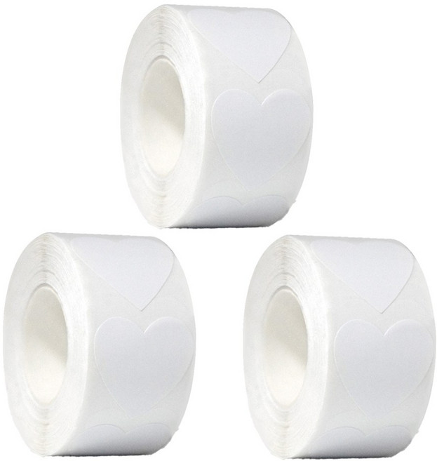 하트 롤 데코 스티커 2.5cm, 3개, 화이트