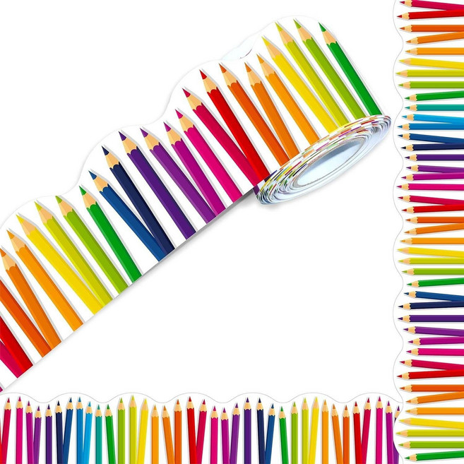 7종 칠판 게시판 테두리 스티커 18m 롤 장식, 1세트, S2315-4 컬러연필