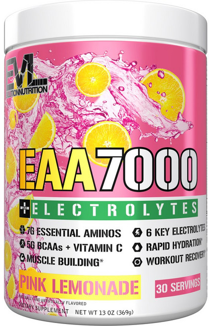 EVLUTIONNUTRITION EAA7000 + 전해질 핑크 레모네이드, 1개, 369g