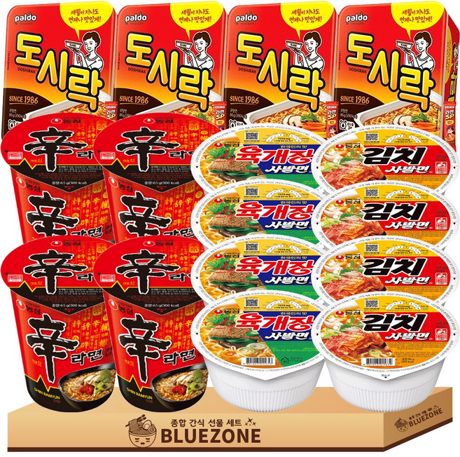 소컵라면 C세트 육개장사발면4개 김치사발면4개 왕뚜껑미니4개 도시락4개 라면스틱4개, 1개