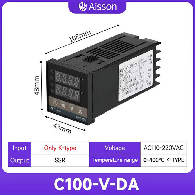REX-C100 PID 온도 E 110V-220VAC 디스플레이 컨트롤러 릴레이 J 출력 디지털 REX K CU50 SSR C900 조절기 C400 PT100 C700, C100VDA, 1개