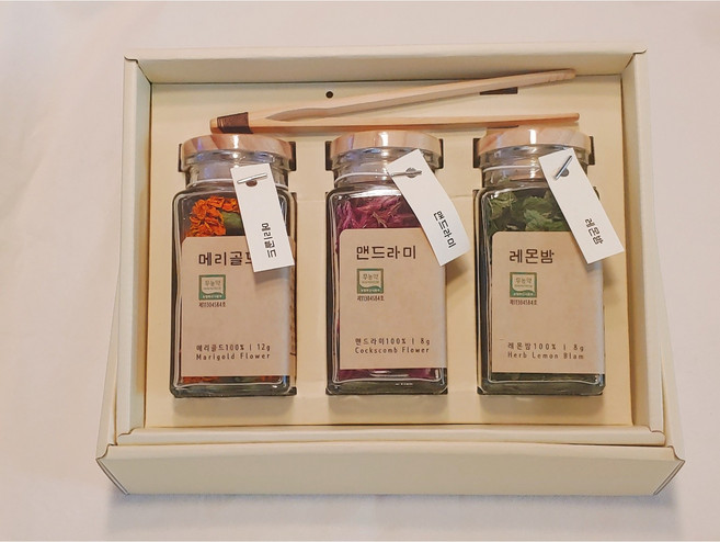 [양구민들레] 무농약 직재배 허브꽃차 메리골드 / 국화 / 맨드라미 / 레몬밤 / 애플민트 중 3종 빅사이즈 선물세트, 메리골드12g/ 맨드라미8g/ 애플민트8g, 1개