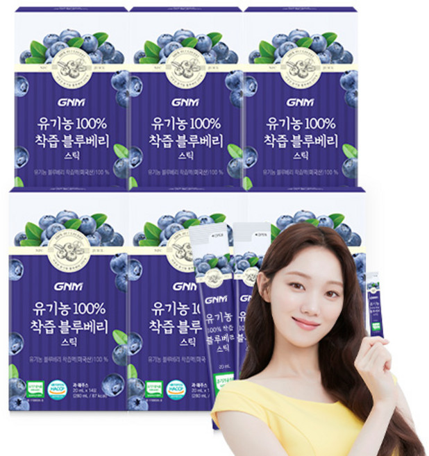 GNM 유기농 100% 착즙 블루베리 스틱, 6개, 280ml