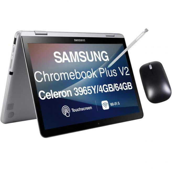 삼성 12.2인치 FHD 2-in-1 터치스크린 크롬북 플러스 노트북 (인텔 셀러론 3965Y 2코어 4GB RAM 192GB 저장공간 (64GB SSD + 128GB 마이, 64GB Storage, 1 Pack