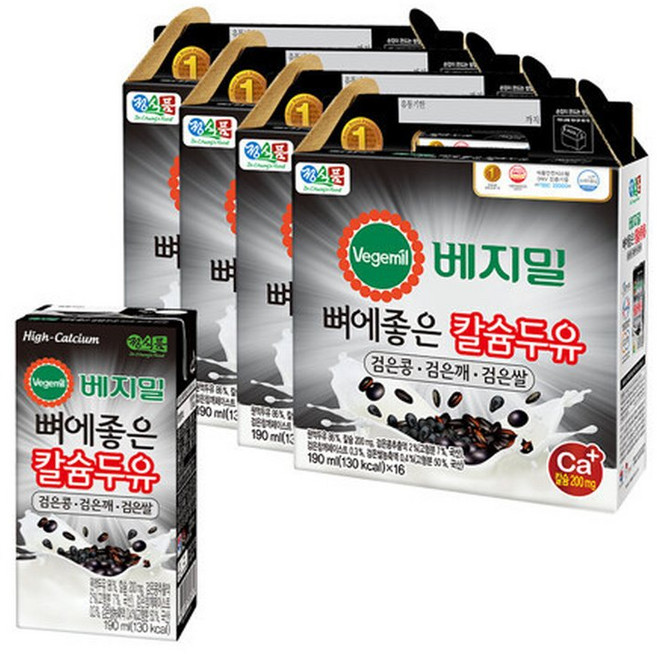 베지밀 뼈에좋은 칼슘 두유 검은콩깨쌀 190ml 16개입 4개