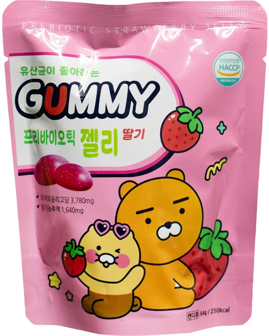 어린이 유산균젤리 / 프락토 올리고당 유산균 먹이가 되는 프리바이오틱스 어린이 키즈 영양구미 / 프리바이오틱젤리 국산딸기 농축액, 64g, 1개 - 쿠팡