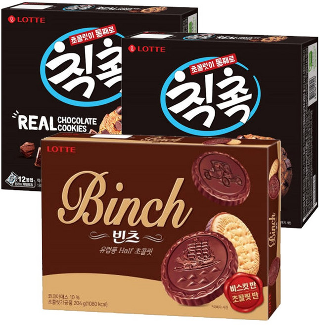 롯데제과 칙촉180gX2개+빈츠204gX1개, 1세트, 180g